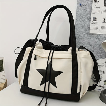 Y2K Starry Vintage Tote - Spacious Multi-Pocket Shoulder Bag – Versatile for School, Work & Travel