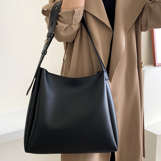 Stylish Spacious Black Tote Bag - Totes with Magnetic Snap Closure, Detachable Adjustable Shoulder Strap, and Chic Design - Perfect for Daily Use and Travel