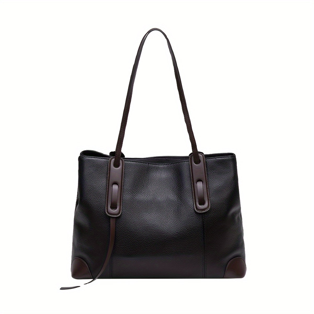 Chic Black Faux Leather Tote Bag for Women - Spacious & Stylish with Zip Closure, Perfect for Everyday Use