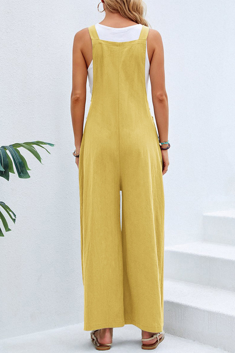 Casual Vacation Solid Buttons Square Collar Loose Jumpsuits(10 Colors)