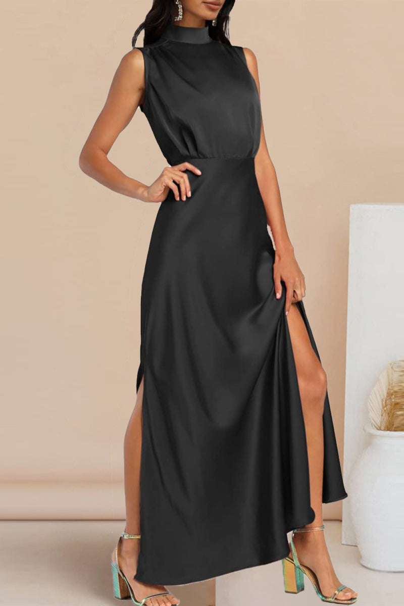 Celebrities Elegant Solid Halter A Line Dresses(5 Colors)