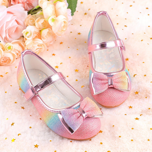 Vibrant Rainbow Bowknot Mary Jane Shoes - Breathable, Lightweight, Comfortable Dress Shoes for Girls, Perfect for Party, Wedding, and Special Occasions - Casual, Cute, and Colorful