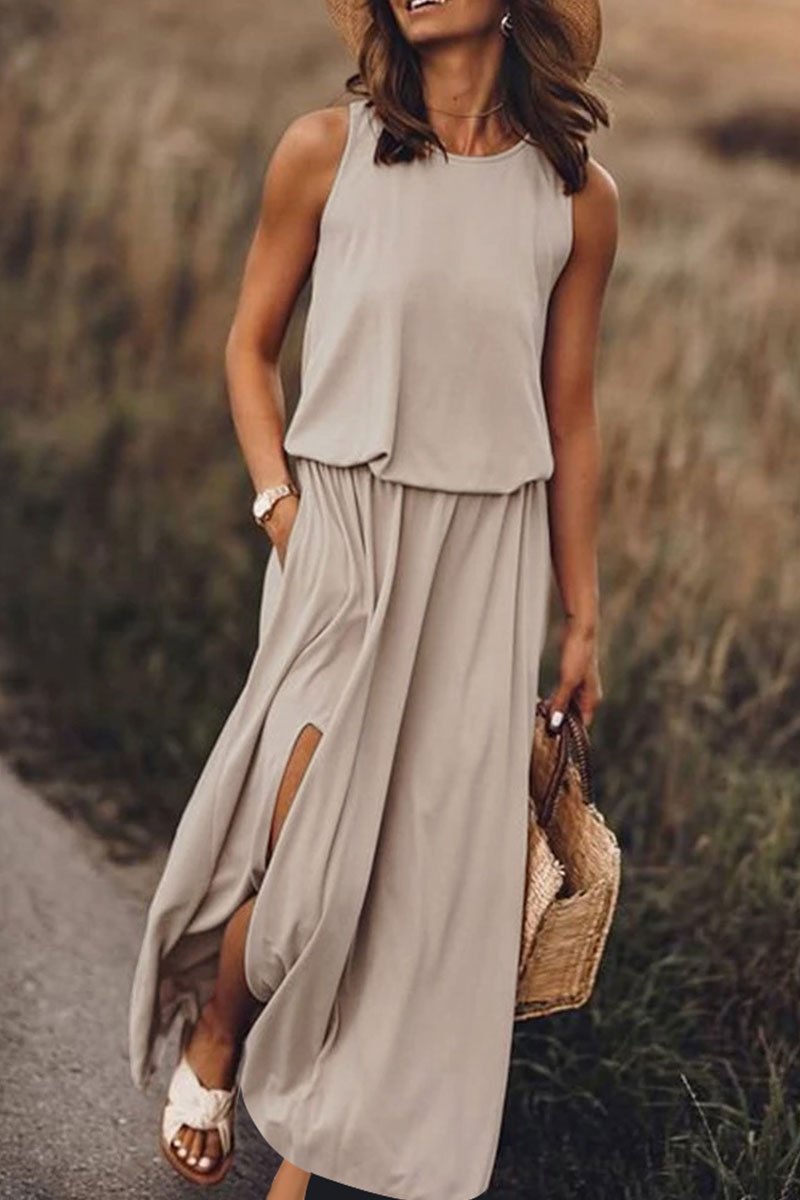 Bohemian Sleeveless Side Slit Maxi Dress