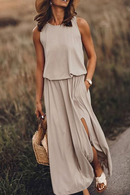 Bohemian Sleeveless Side Slit Maxi Dress