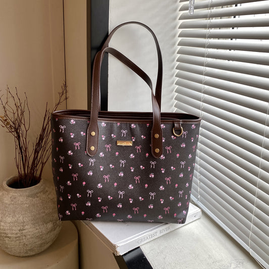 Chic Bowknot Print Tote Bag for Women - Spacious PVC Shoulder Handbag, Perfect for Work, Dates, Shopping & Travel - Ideal Gift for Her