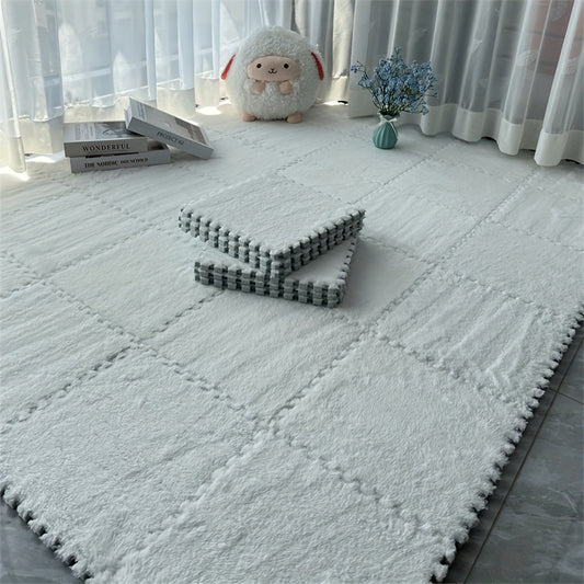 12pcs/set Creative Jigsaw Puzzle Splicing Carpet Rug, Full Town Block Floor Mat, Solid Color Square Bedside Blanket Bedroom Mat Foot Blanket