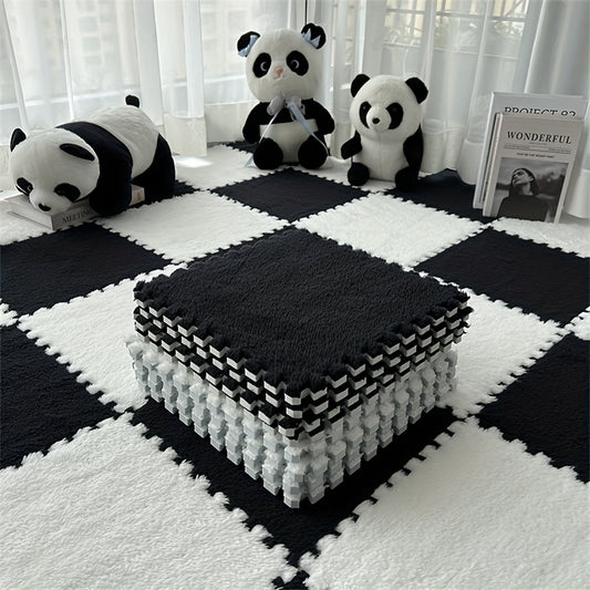 12pcs, Square Splicing Carpet Rug, Living Room Sofa Full Padded Block Floor Mat, Puzzle Square Modern Style Bedside Blanket Bedroom Foot Mat