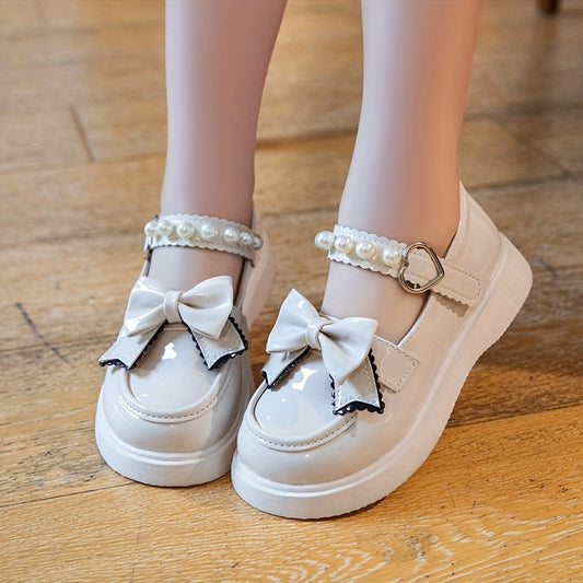 Girls Princess Dress Shoes - Classic Mary Jane Design, Square Toe, Ultra Soft Sole, Anti Slip, Adjustable Ankle Strap - Exquisite Faux Pearl Chain Decor, Perfect for Special Occasions