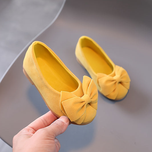 Trendy Cute Bowknot Solid Color Slip On Flat Shoes For Girls, Lightweight Breathable Dress Shoes For Party Wedding School Performance