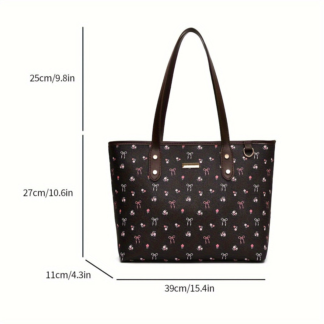 Chic Bowknot Print Tote Bag for Women - Spacious PVC Shoulder Handbag, Perfect for Work, Dates, Shopping & Travel - Ideal Gift for Her