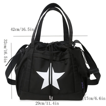 Y2K Starry Vintage Tote - Spacious Multi-Pocket Shoulder Bag – Versatile for School, Work & Travel