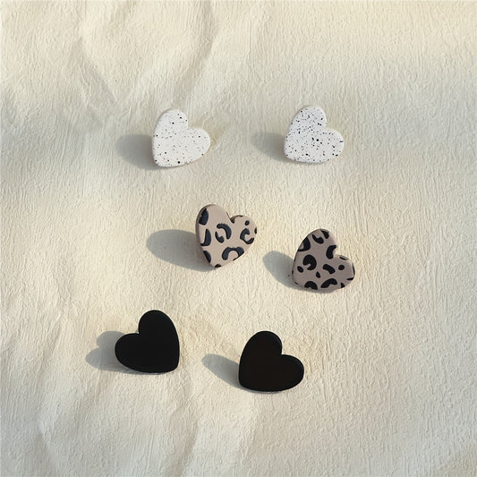 3 Pairs/ Set Heart Shape Design Cute Stud Earrings Acrylic Jewelry Exquisite Gift For Women valenitne's day Casual