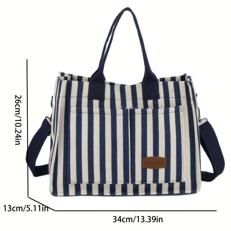 [Fast Arrival] Multi-Pocket Canvas Tote Bag for Women - Casual Hobo Crossbody Messenger Shoulder Bag for School, Work, Travel, and Shopping