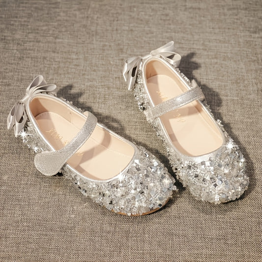 Girls Mary Jane Shoes - Soft and Comfortable Soles with Sparkling Sequins and Delicate Bows - Perfect for Little Girls Princess-themed Dress-up, Formal Occasions, and Special Events