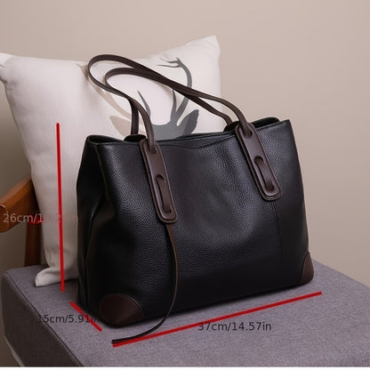 Chic Black Faux Leather Tote Bag for Women - Spacious & Stylish with Zip Closure, Perfect for Everyday Use