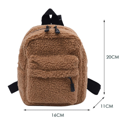 OAQQA Casual Plush Women Small Backpack Simple Solid Color Female Autumn Winter Mini Fashion Children School Bags Shoulder Handbags