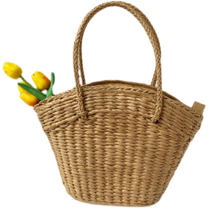 OAQQA Summer Straw Woven Bag Woven Straw Bag Portable Basket Beach Seaside Vacation Bag Rattan Bag Large Capacity Shopping Bag