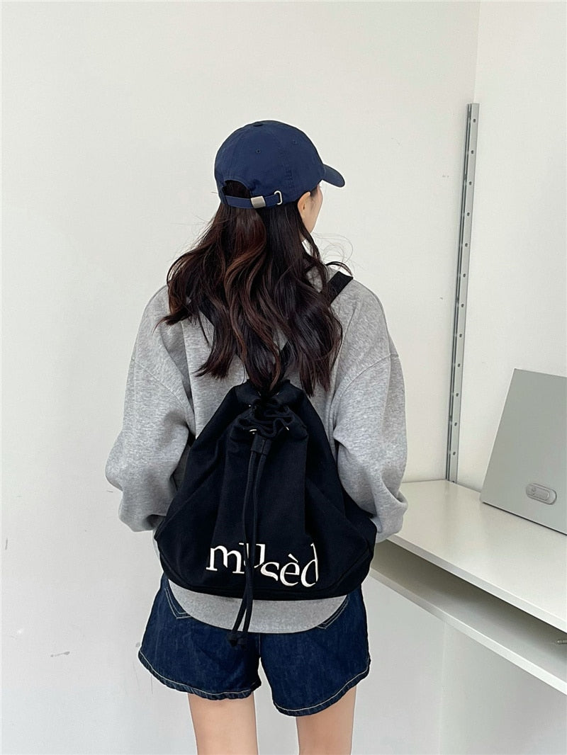 OAQQA Backpack Embroidered Women's Backpacks Canvas Drawstring School Bags for Teenagers Casual Backpacks for Female Big Capacity