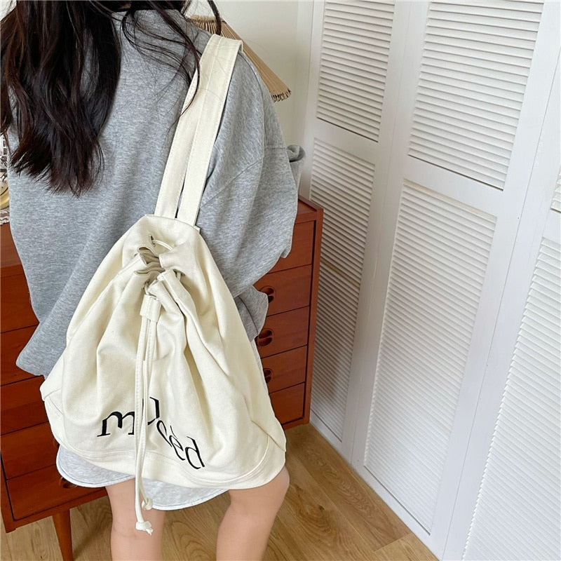 OAQQA Backpack Embroidered Women's Backpacks Canvas Drawstring School Bags for Teenagers Casual Backpacks for Female Big Capacity