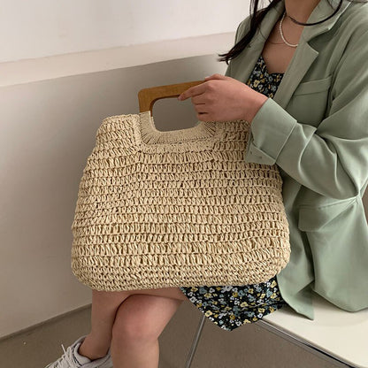 OAQQA Summer Sac de plage Beach Capacity Vintage Bohemian Straw Bag  Women Handbag Rattan Handmade Kintted Travel Bags Bolsas Mujer