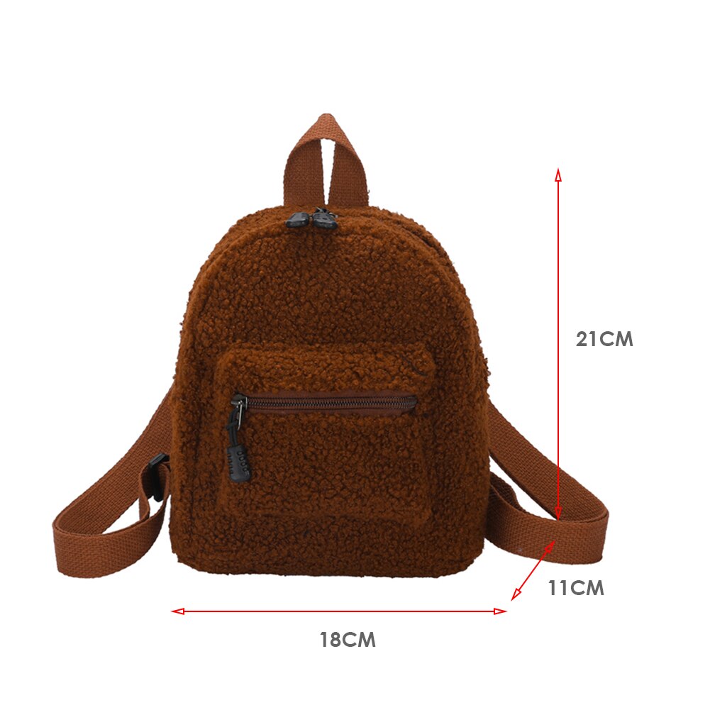 OAQQA Casual Plush Women Small Backpack Simple Solid Color Female Autumn Winter Mini Fashion Children School Bags Shoulder Handbags