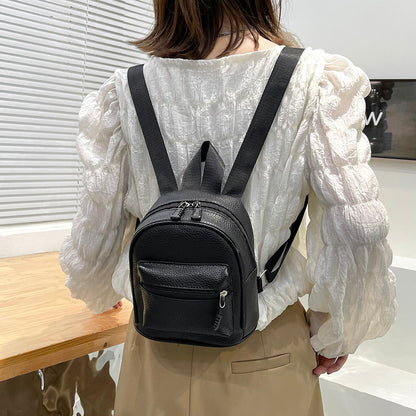 OAQQA Women Vintage PU Leather Small Backpack New Fashion Lychee Pattern Mini School Bags Female Solid Color Shoulder Bags Rucksack