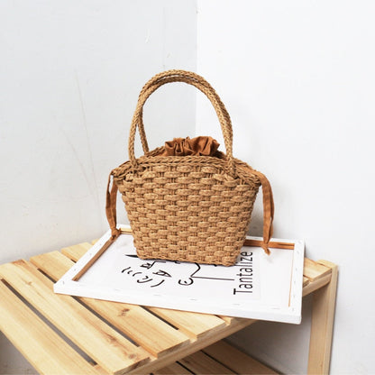 OAQQA New Women's Hand-made Straw Woven Bag Seaside Photo Beach Bag Handbag with Drawstring Bag Summer Girl's Gift Bag Shoulder Bag