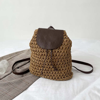 OAQQA Women Straw Backpack Summer Seaside Beach Drawstring Shoulder Bags Female Fashion Handmade Weave Backpack Ladies School Bags