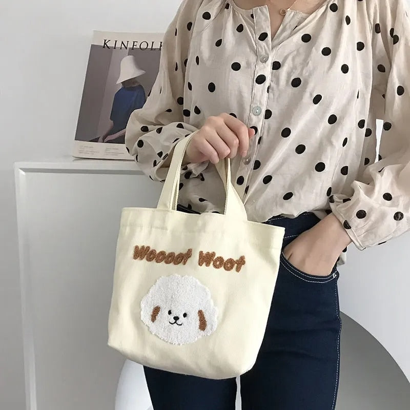 OAQQA Canvas Shoulder Bag For Women Cartoon Printing Ladies Casual Handbag Tote Bag Large Capacity Cotton Reusable Shopping Beach Bag