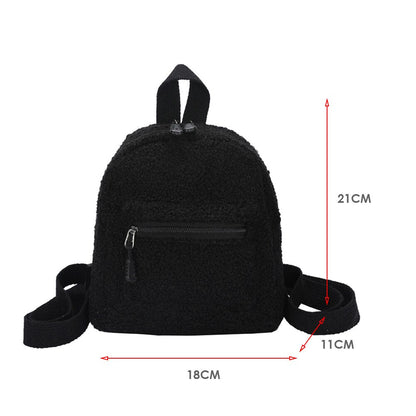 OAQQA Casual Plush Women Small Backpack Simple Solid Color Female Autumn Winter Mini Fashion Children School Bags Shoulder Handbags