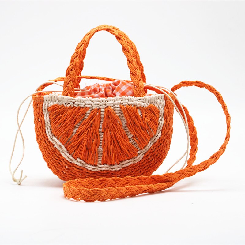 OAQQA Summer Cute Watermelon Shape Straw Bag Fashion Rattan Wicker Hand Woven Half-round Handbag Vacation Beach Travel Crossbody Bag