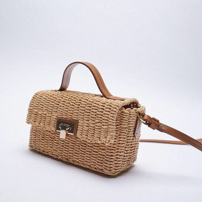 OAQQA Luxury Brand Straw Woven Bag ZA New Female Bag Small and Cute Beach Seaside Single-shoulder Messenger Bag Woven Bag Fashion