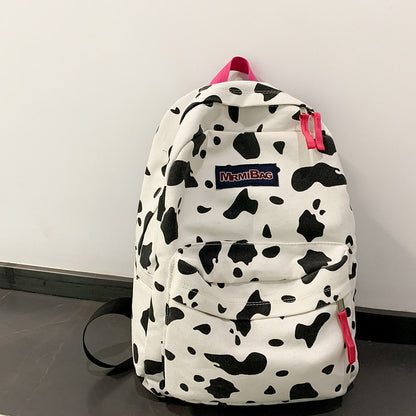 OAQQA Vintage Leopard Cow Pattern Printed Women Backpack Preppy Style Students School Bag Casual Canvas Ladies Large Capacity Knapsack