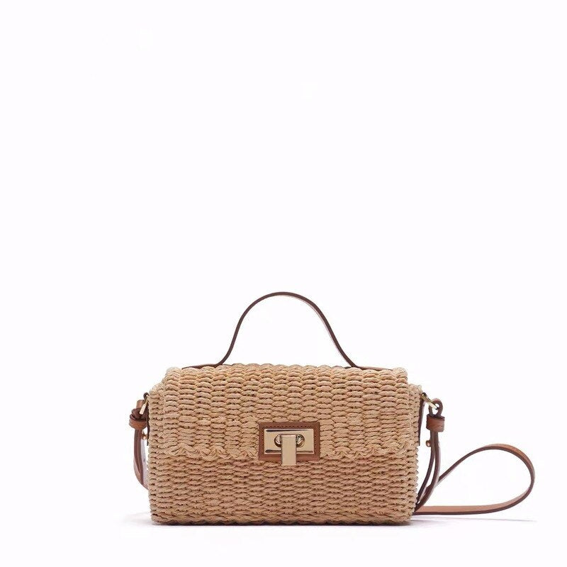 OAQQA Luxury Brand Straw Woven Bag ZA New Female Bag Small and Cute Beach Seaside Single-shoulder Messenger Bag Woven Bag Fashion