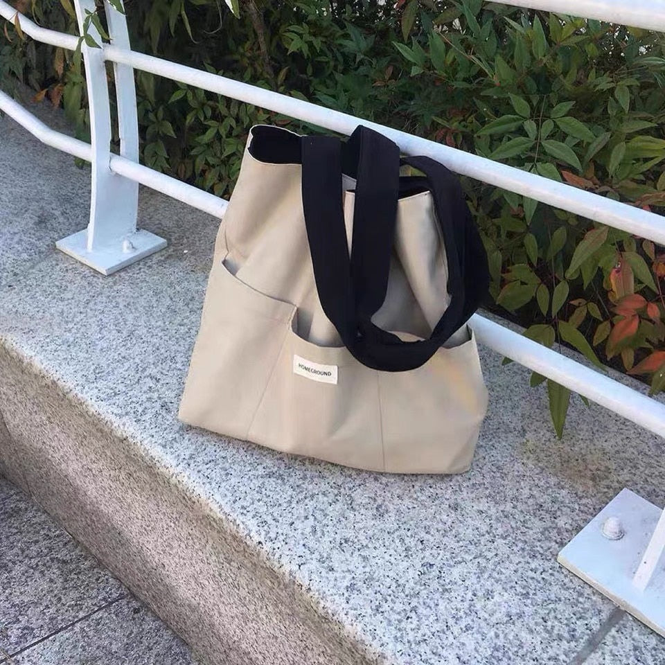 OAQQA Women Tote Bag Aesthetic Solid Color Students Casual Handbag Shoulder Bag Large Capacity Oxford Reusable Shopping Beach Bag