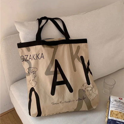 OAQQA Women Canvas Shoulder Bag Environmental Storage Ladies Casual Handbag Tote Bag Large Capacity Cotton Reusable Shopping Beach Bag