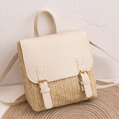 OAQQA Vintage Straw Backpack Women's Fashion Shoulder Bag Versatile Straw Woven PU Leather Elegant Luxury Designer Small Backpack