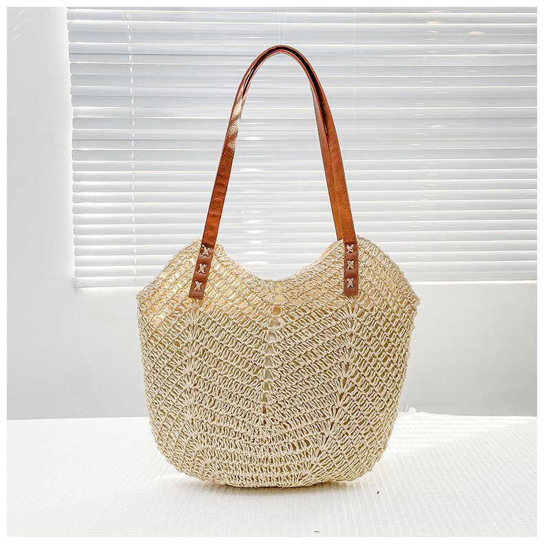 OAQQA Large Capacity Zipper Handmade Straw Tote Bag Summer New Beach Bag Shoulder Bag  Fashion Rattan Woven Rattan Handbag Female