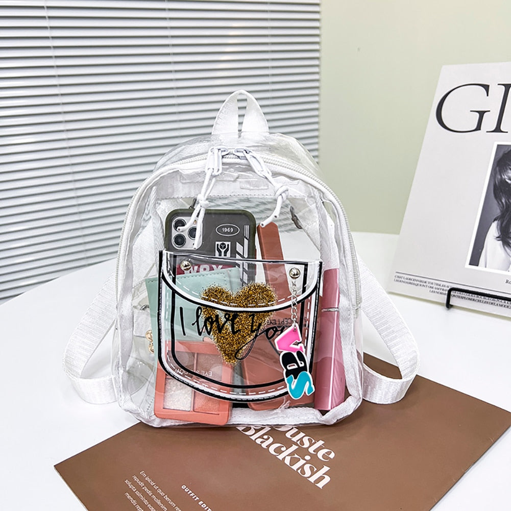 OAQQA New Fashion Mini Women Backpack Transparent PVC Cute Kids Girls School Bags Student Small Bookbags Casual Female Travel Bagpack