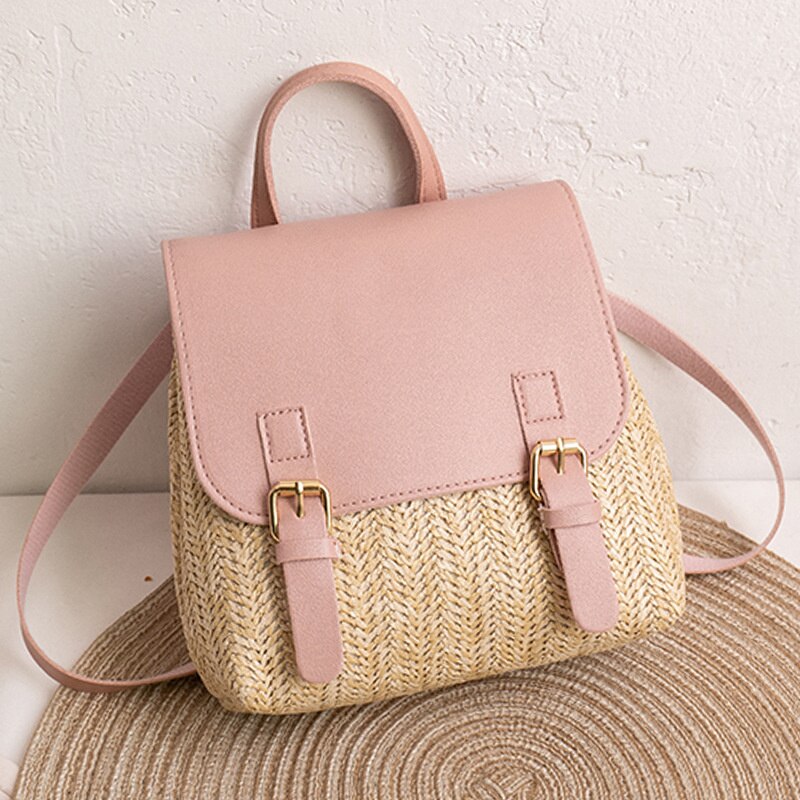 OAQQA Vintage Straw Backpack Women's Fashion Shoulder Bag Versatile Straw Woven PU Leather Elegant Luxury Designer Small Backpack