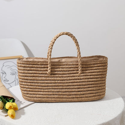 OAQQA Summer New Large Capacity Seaside Beach Bag Handmade Women's Straw Woven Bag Bohemian Bali Vacation Drawstring Handbag Female