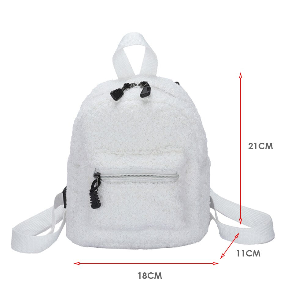 OAQQA Casual Plush Women Small Backpack Simple Solid Color Female Autumn Winter Mini Fashion Children School Bags Shoulder Handbags