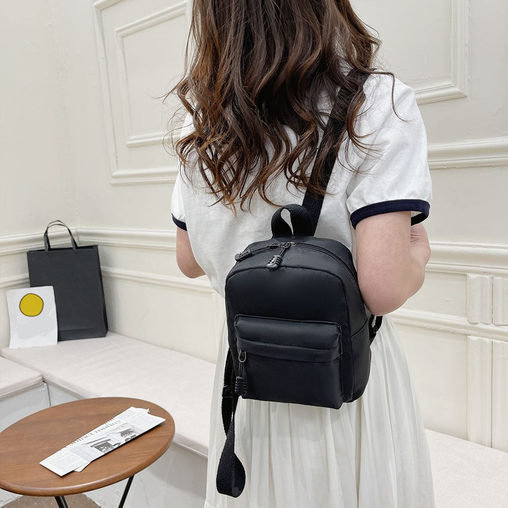 OAQQA Casual Nylon Women Mini Backpack Solid Color Small School Bags for Students Shoulder Handbags Female Traveling Top-hondle Bags