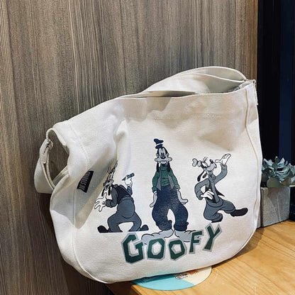 OAQQA Women Canvas Shoulder Bag Goofy Printing Ladies Casual Handbag Tote Bag Large Capacity Cotton Reusable Shopping Beach Bag