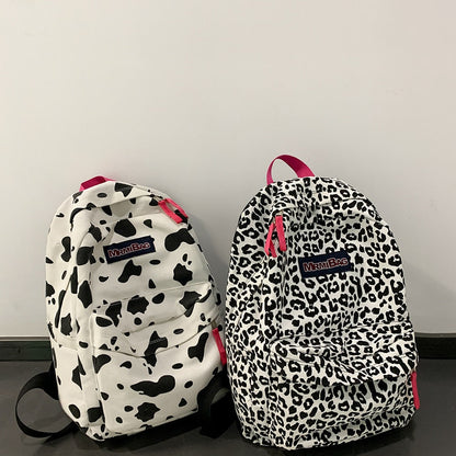 OAQQA Vintage Leopard Cow Pattern Printed Women Backpack Preppy Style Students School Bag Casual Canvas Ladies Large Capacity Knapsack