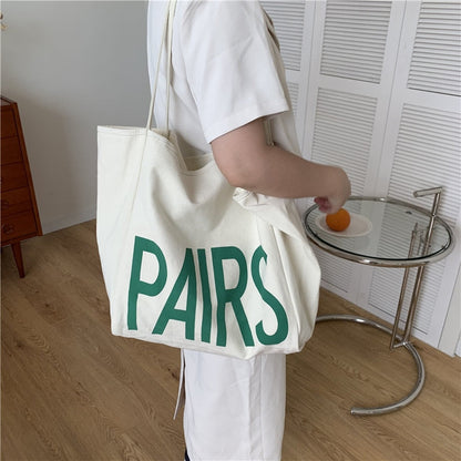 OAQQA  Women Canvas Shoulder Bag Pairs Print Causal Handbag Tote Bag Solid Color Large Capacity Cotton Reusable Shopping Beach Bag