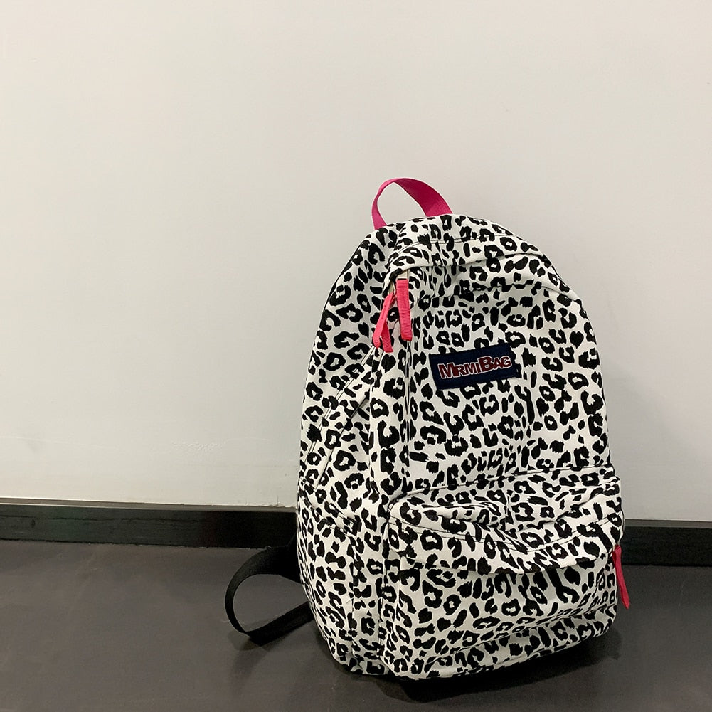 OAQQA Vintage Leopard Cow Pattern Printed Women Backpack Preppy Style Students School Bag Casual Canvas Ladies Large Capacity Knapsack