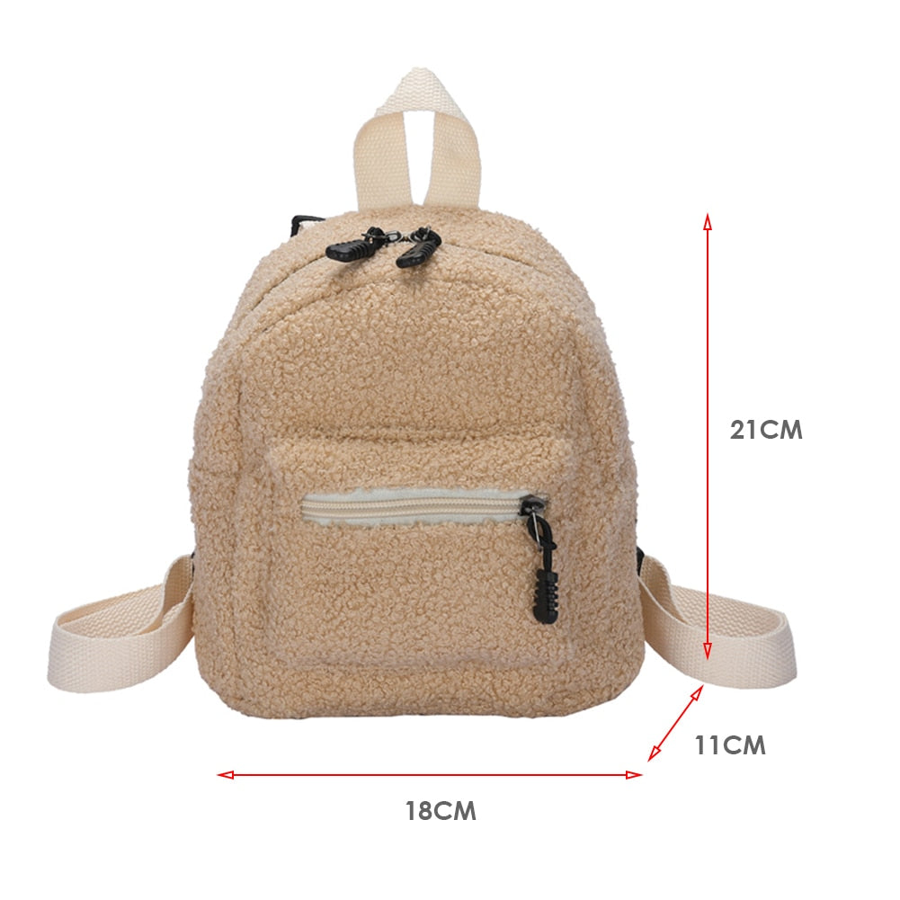 OAQQA Casual Plush Women Small Backpack Simple Solid Color Female Autumn Winter Mini Fashion Children School Bags Shoulder Handbags