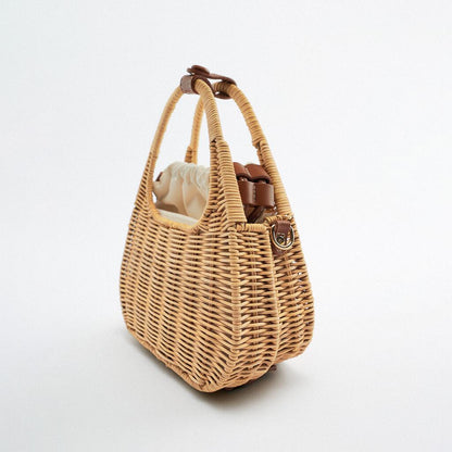 OAQQA  Summer New Woven Rattan Bag Women Retro Handmade Wicker Woven Lady Handbag Beach Straw Bag Female Crossbody Bag and Purses