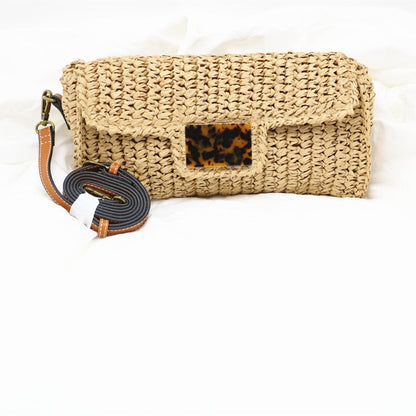 OAQQA New Fashion Ladies Straw Bag Summer Cute Retro Leopard Hand-woven Handbag Key Money Beach Holiday Long Bag Clutch